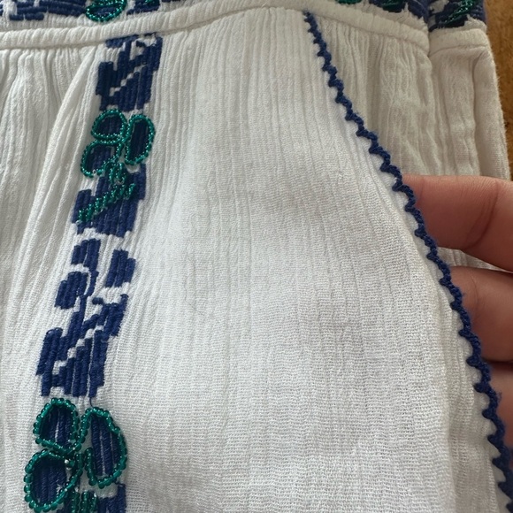 Tory Burch Alexandria embroidered beaded White Skirt with Blue Floral Accents M - Picture 2 of 7